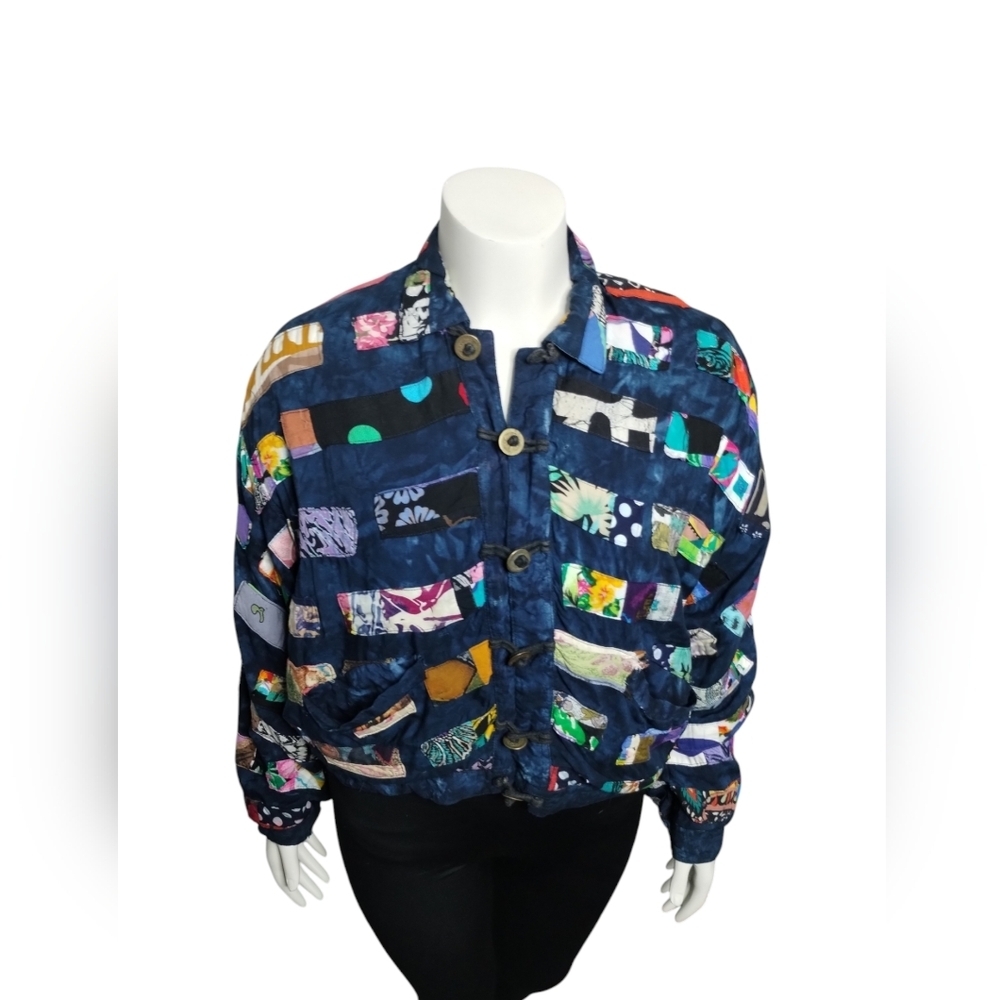 80's Vintage Patchwork Womens‎ MEDIUM Concho Nativewear Design Cardigan Jacket